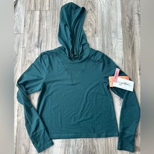 NWT X by Gottex Peach Skin Collection Stretchy Hoodie Mesh Detail Green Size M